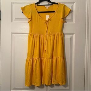 NWT See you Monday yellow, knee length small short sleeve peasant style dress